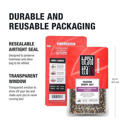 Tiesta Tea - Passion Berry Jolt, Loose Leaf, Raspberry Passion Fruit Black Tea, Premium Caffeinated Black Blend, Make Hot or Iced & Brews Up to 25 Cups, 1.5 Ounce Resealable Pouch