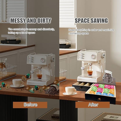 Wooden Coffee Pod Holder with Silicone Non-Slip Pad, Coffee Storage K Cup Organizer for Countertop, K Cup Drawer and Tea Organizer for Counter, Coffee Station Organizer (30 Pod Capacity)