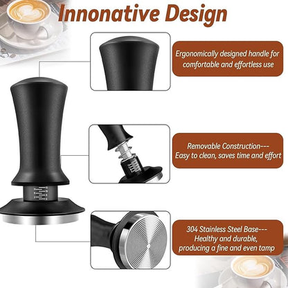 Coffee Tamper, 22 PCS Espresso Accessories Kit Including 51mm Coffee Tamper WDT Tool Tamper Mat Coffee Stirrer Latte Art Pen Milk Frothing Pitcher Coffee Stencils