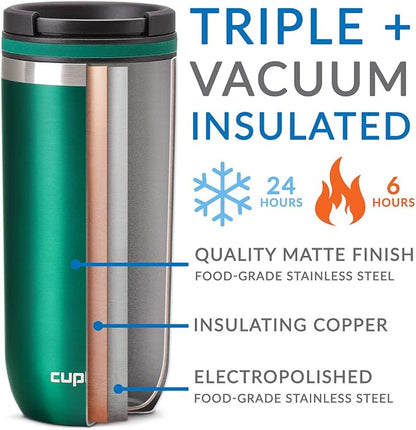 Cupture TWIST-TOP Vacuum-Insulated Stainless Steel Travel Mug, 16 oz, Gunmetal Gray