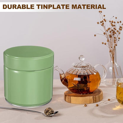 uxcell 2Pcs Round Tea Canisters, 4" x 4" Airtight Metal Tea Containers for Loose Tea, Coffee Beans, Spices - Durable, Compact, and Stylish Storage Tea Tin (Silver Green)