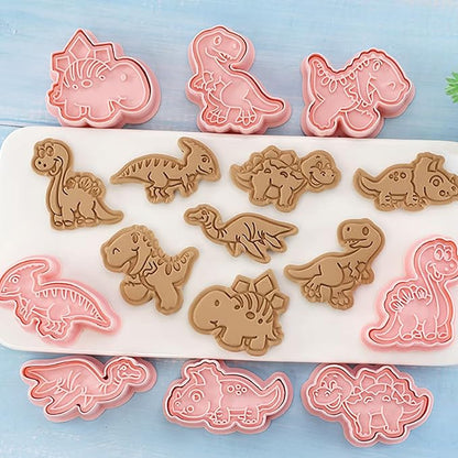8 Pcs Dinosaur Cookie Cutters Set, 3D Dinosaur Style Baking Molds with Plunger Stampers, Cookie Cutter for Baking, Fondant, Cheese, and Pastries(K8)