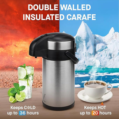 Airpot Coffee Dispenser with Pump - 140 oz Insulated Stainless Steel Coffee Carafe - Thermal Beverage Dispenser - Coffee Urn for Hot/Cold Water, Party Chocolate Drinks
