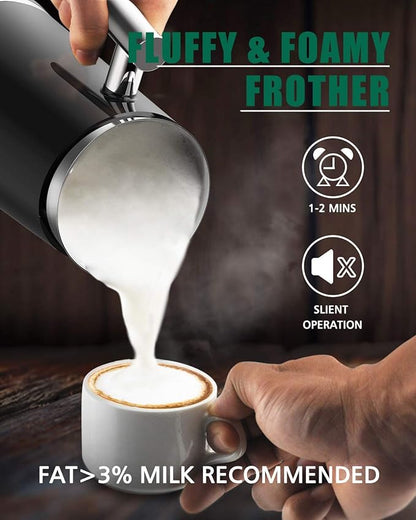 Huogary Milk Frother, Milk Steamer for Milk Foam & Hot Milk(4.5oz/10.5oz), Electric Milk Frother and Warmer for Homemade Coffee, 120V (Black)