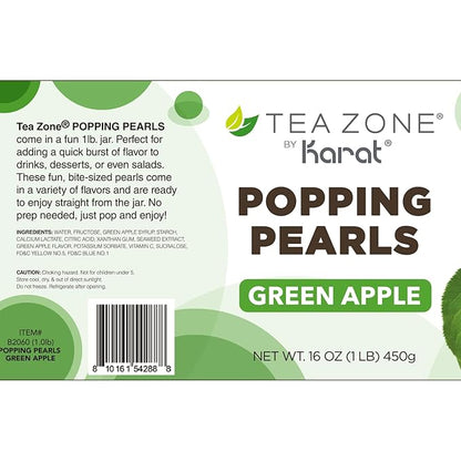 Tea Zone [1 Pound] Green Apple Popping Pearls, Bursting Pearls for Teas, Shakes, Smoothies, Dessert Toppings