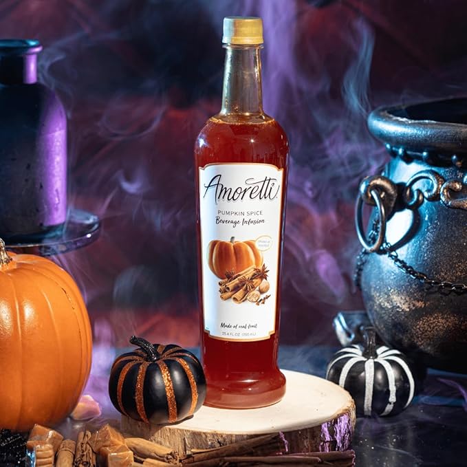 Amoretti - Pumpkin Spice Beverage Infusion, 94 Servings Per Bottle (750 ml) - Drink Mix & Water Enhancer with Pump for Flavoring Cocktails, Waters, Teas, and other Beverages, Preservative Free