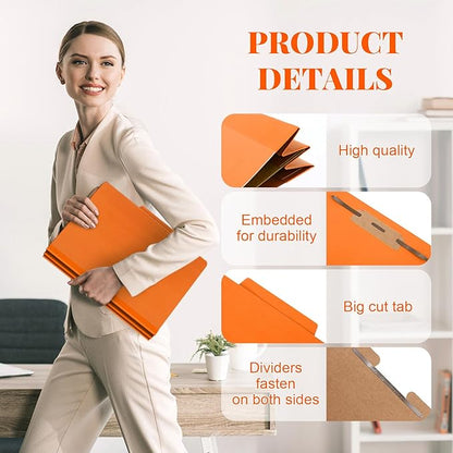 12 Pcs Classification Folders Letter Size, Back to School Supply for Teacher, Student, 1 Divider Pressboard File Folder Bulk with 2 Fasteners, 3.5 Inch Expanding File Organizer (Orange)
