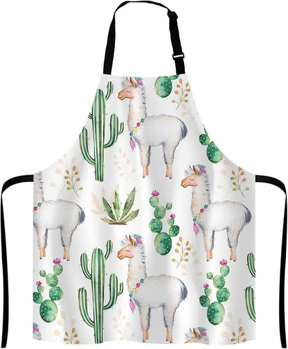 Llama Cacti Apron for Women and Men, Adjustable Kitchen Chef Apron for Cooking Baking - Cute Birthday, Anniversary, Mother's Day Apron Presents for Mom Wife Girlfriend Aunt Grandma