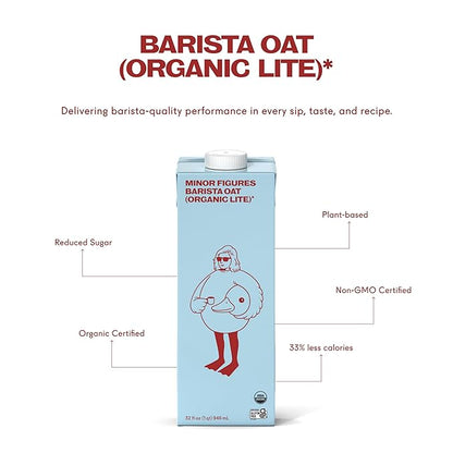 Minor Figures - Light Oat Milk - Barista Standard - 32 Oz - 6 Pack - Non-GMO - Plant-Based - Vegan - Dairy Free - Shelf Stable - Unsweetened