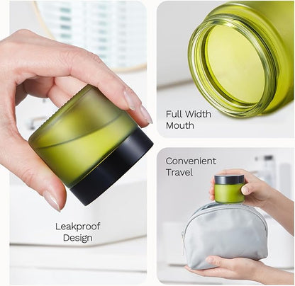 2 oz Small Glass Jars with Lids, Bumobum 48 pack Round Green Glass Candle Jars with Black Lids, White Labels & Inner Liners, Empty Cosmetic Containers for Cream, Lotion, Slime, Ointment