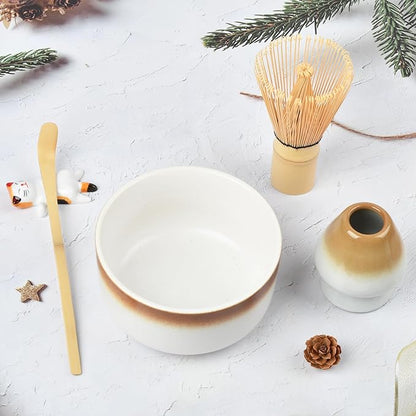Matcha Tea Set, Matcha Accessories, Matcha Whisk Set Included Matcha Bowl, Bamboo Matcha Whisk, Scoop, Matcha Whisk Holder, Spoon Stand, Japanese Matcha Set for Beginners, Mocha