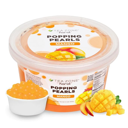 Tea Zone [1 Pound] Mango Popping Pearls, Bursting Pearls for Teas, Shakes, Smoothies, Dessert Toppings