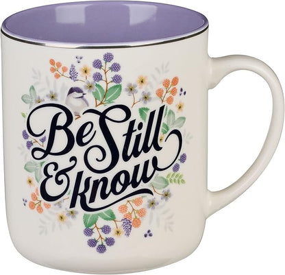 Christian Art Gifts Purple Ceramic Coffee Mug with Silver Rim – 14 oz. Lead & Cadmium-free Non-toxic Inspirational Scripture Coffee and Tea Mug for Women with Bible Verse: Be Still & Know –Psalm 46:10