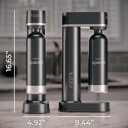 Stainless Steel Black Sparkling Water and Soda Maker Machine with 3 Black Stainless Steel 1L Re-Usable Bottle