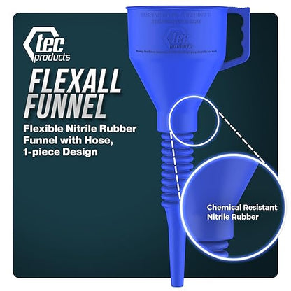 FlexAll Long Flexible Funnel for Automotive Use - Durable Nitrile Rubber - Ideal for Car Oil Change, Transmission Funnel Fluid, Diesel, Fuel, Gas - Made in USA - Blue (12 x 4 Inches)