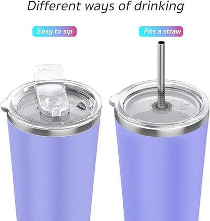 THILY Tumbler Stainless Steel Travel Mug 26 oz Triple-Insulated Coffee Cup with 2 Lids and Straws, Reusable, Powder Coated, Splash-Proof, Keep Ice Drinks Cold, Lavender