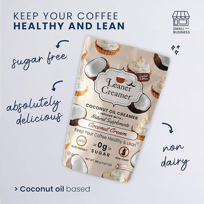 Leaner Creamer Coconut Creamer with Superfood Ingredients – Non-Dairy, Sugar-Free, Keto, Gluten-Free Powdered Coffee Creamer – Coconut Cream – 280g