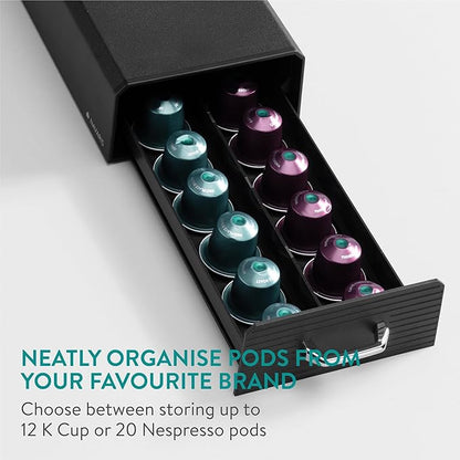 Navaris Coffee Pod Holder, Black - Compact, Space Saving Coffee Capsule Storage Holders - Durable Espresso Organiser Station - Coffee Machine Drawer Ideal for Small Kitchens
