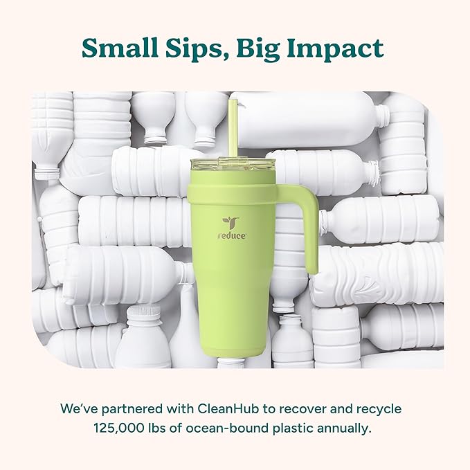 Reduce 24 oz Stainless Steel Tumbler with Handle - Dual-Wall Vacuum Insulated Travel Mug, Sweat-Proof Lid & Reusable Straw - Keeps Drinks Cold for 24 Hrs, Fits Cupholders, Dishwasher Safe-Mineral Blue