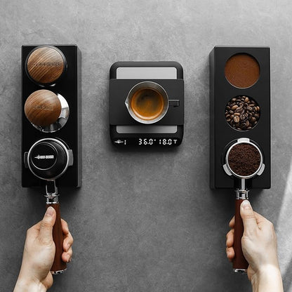 MHW-3BOMBER Espresso Tamping Station, 4 in 1 Tamper Station for Storage 51-58mm Portafilter, Distributor and Espresso Accessories,ABS Portafilter Holder,Black,CH6719