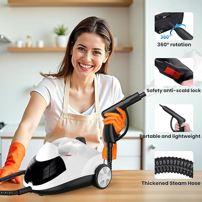 Steam Cleaner Sweepcent 1.5L Steamer for Cleaning Fast Heating 6-in-1 Multi-Surface with 8 Accessories UL499 Certified portable High Pressure Steam Cleaner for Home, Car, Floors, Sofas, Tiles, Grout