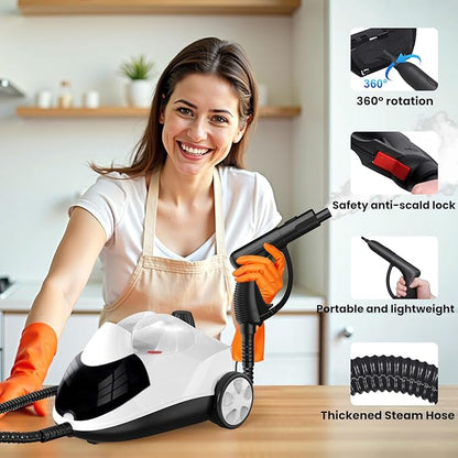 Steam Cleaner Sweepcent 1.5L Steamer for Cleaning Fast Heating 6-in-1 Multi-Surface with 8 Accessories UL499 Certified portable High Pressure Steam Cleaner for Home, Car, Floors, Sofas, Tiles, Grout