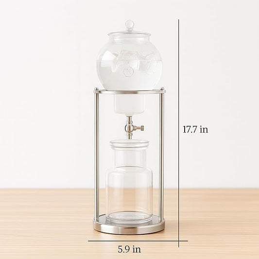 Nispira Luxury Ice Cold Brew Dripper Coffee Maker in Stainless Steel and Borosilicate Glass, 1000 ml Silver