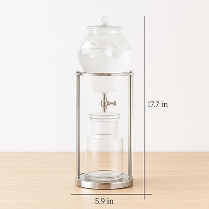 Nispira Luxury Ice Cold Brew Dripper Coffee Maker in Stainless Steel and Borosilicate Glass, 600 ml Silver