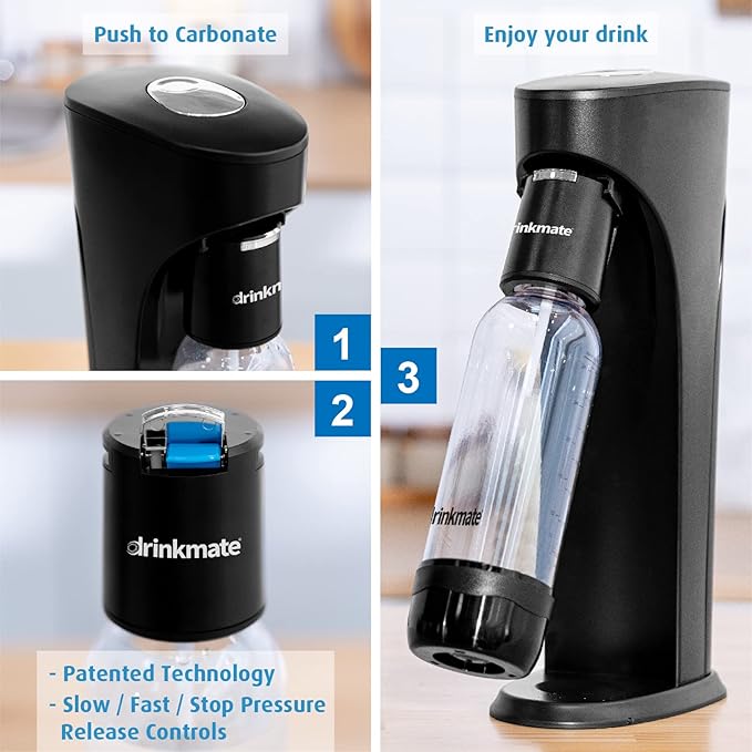 Drinkmate OmniFizz Sparkling Water and Soda Maker, Carbonates Any Drink, Bubble Up Bundle - Includes Two 60L CO2 Cylinders, One Carbonation Bottle, and Fizz Infuser (Royal Red)