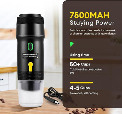 3 In 1 Portable Coffee Maker for Travel, 20 Bar Portable Espresso Machine with USB,Travel Coffee Maker Self-Heating, Compatible with Ground Coffee & Capsule for Hiking,Office,RV（Upgrade）