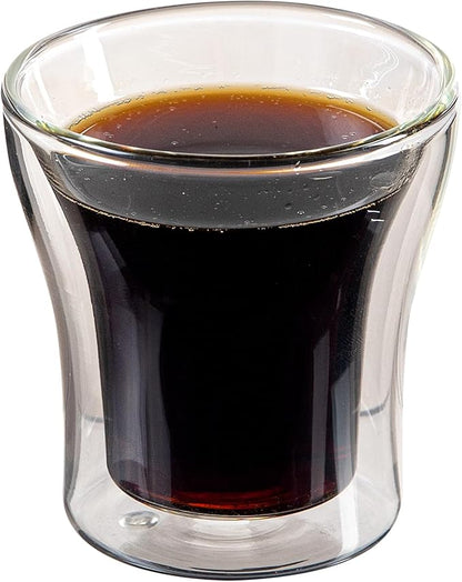 Restaurantware-Forma Professional 3.4 oz Double Wall Shot Glasses, 2 Insulated Espresso Cups - Dishwashable, Reusable, Clear Glass Coffee Cups, Freezable, For Hot Or Cold Beverages