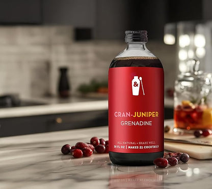 Shaker & Spoon Grenadine Cocktail Syrup, 16oz Cranberry, Juniper & Cardamom Flavored Syrups for Drinks, Vegan Craft Cocktail Mixers for Mocktails, Non Alcoholic Drinks
