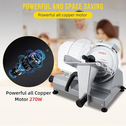 Commercial 12" Blade Meat Slicer 270W | Stainless Steel Electric Food Slicer Adjustable Thickness - Perfect for Restaurant, Deli & Home Use