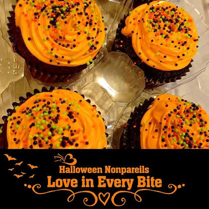 Twisweet Halloween Nonpareils, Edible Mini Pearl Sprinkles for Cake Decorating, Black Purple Green and Orange Sugar Sprinkles Mix, Confetti Baking Candy for Cake Topper Cupcake Cookie Ice Cream Decorations, Halloween Scary Theme Trick or Treat Party Su...