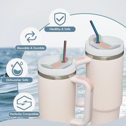 for Stanley Quencher 40oz Tumbler 6x Metal Stainless Steel Straws, 12inch Replacement Extra Long/Tall Straws for Stanley Cup 40oz Drinking Reusable Accessories (3x Straight & 3x Bent, Colorful)