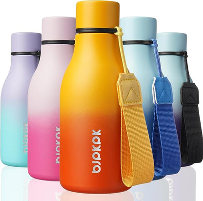BJPKPK Insulated Water Bottles, 12oz Stainless Steel Metal Water Bottle with Strap, BPA Free Leak Proof Thermos, Mugs, Flasks, Reusable Water Bottle for Sports & Travel, Sunset Orange