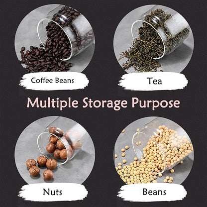 LOEZ Coffee Bean Storage Container Airtight, Lid Sealed with Press-Down Vacuum, Borosilicate Glass Coffee Canister for Ground Coffee, Tea, Beans, Spices (2 x Small - Gray)