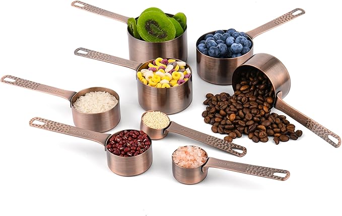 Copper Measuring Cups and Spoons Set 20 for Kitchen & Baking, Metric & US Stainless Steel Measure Cups and Spoons with Leveler for Dry & Liquid