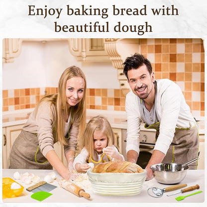Sourdough Bread Baking Supplies- Set of 2 Oval Banaton Basket with Sourdough Starter Kit and Making Tools Accessories for Homemade Bread