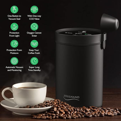 SOUL HAND Vacuum Coffee Canister, Airtight Sealed Coffee Canister Automatic Vacuum Stainless Steel Coffee Containers, Coffee Bean Storage Container for Coffee/Food Storage 1.6 L