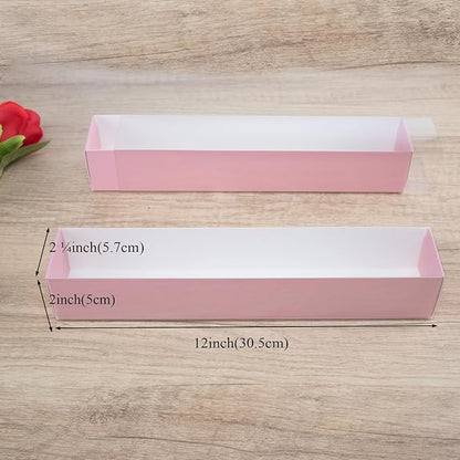 50Pack Strawberry Boxes - 12x2.2x2 Inch with Clear Window for Macaron, Chocolate Truffle, Cookie & Bakery Boxes