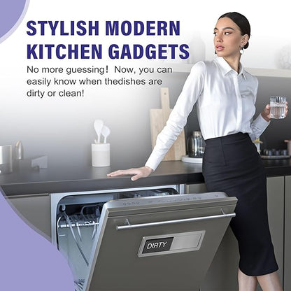 Dishwasher Clean Dirty Sign-Dishwasher Magnet Stainless Steel Clean Dirty Sign for Kitchen Organization Farmhouse Dishwasher Slide Indicator, Optional Adhesive Stickers