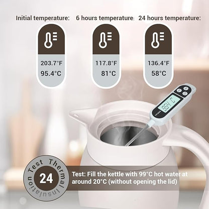 41 Oz Thermal Coffee Carafe Stainless Steel Insulated Thermos Double Wall Vacuum Flask Leak-Proof Thermos for Travel Office School Party Camping Use-Milk rice white