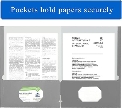 Zzrywuty File Folders with Pockets Letter Size, 50-Pack Paper Folders with Card Slot, Two Pocket Folders for School Students, Businessmen, Home and Office Workers (Grey)
