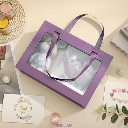 5 Purple Gift Boxes with Windows, Clear Magnetic Gift Boxes for Presents, Bridesmaid Proposal Boxes (11x8x3.2 Inches)