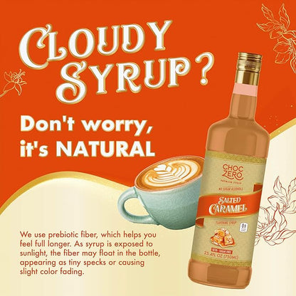 ChocZero Sugar Free Coffee Syrup, Salted Caramel Flavor, Simple Syrup Drink Mix, Salted Caramel Cocktails, Protein Shakes & Baking, Gluten Free, All Natural, 25.4 Ounces (Pack of 1)