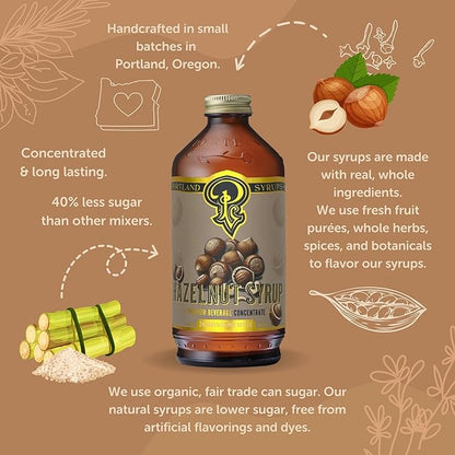 Portland Syrups Hazelnut Syrup – Flavoring for Coffee, Lattes, Cold Brew, Macchiatos, Cocktails, Desserts – Ideal for Drinks & Adding a Hazelnut Touch to Any Beverage – 12 oz, 24 servings (Pack of 1)