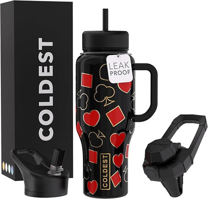 Coldest 40 oz Tumbler with Handle and Straw - 100% Leak Proof Insulated Tumbler with Lid and Straw (3 Lids) - Stainless Steel Tumblers for Women & Men - Cup Holder Friendly Base, 36 oz (All in)