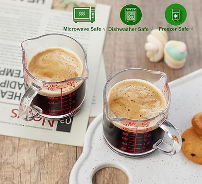 Shot Glass Measuring Cup 4 Ounce/120ML Liquid Heavy High Espresso Glass Cup with Handle,Double Spouts(Pack of 2)