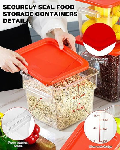 2QT&4QT NSF Food Storage Containers with Lids: 4 PCS [Total Food Grade][Hot&Cold Resistant] Commercial Clear Food Storage Containers for Restaurant Kitchen Proof Dough (Red)